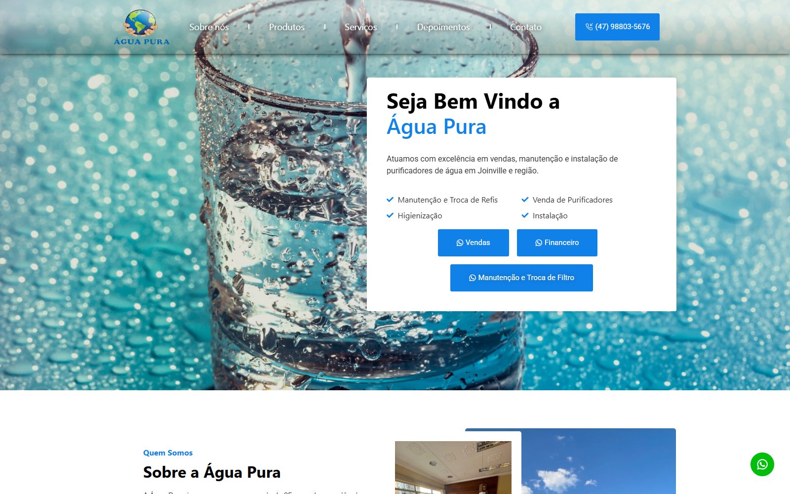 Home page of the website ATZE built for Água Pura