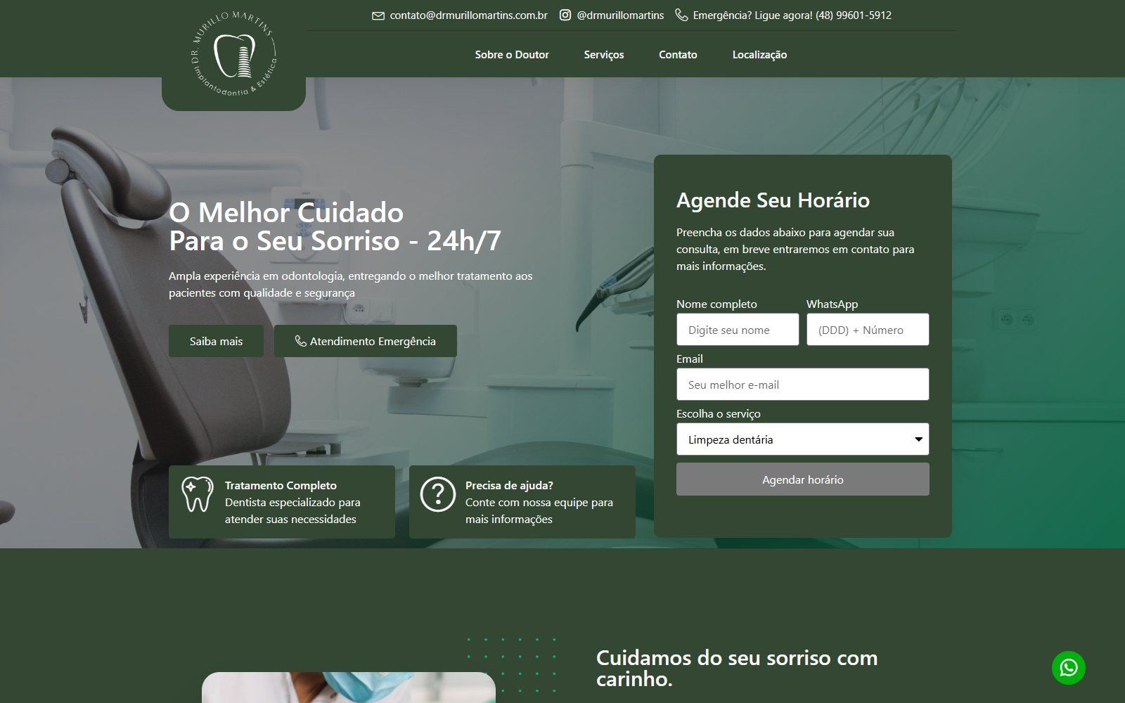 Home page of the website ATZE built for Dr. Murillo Martins