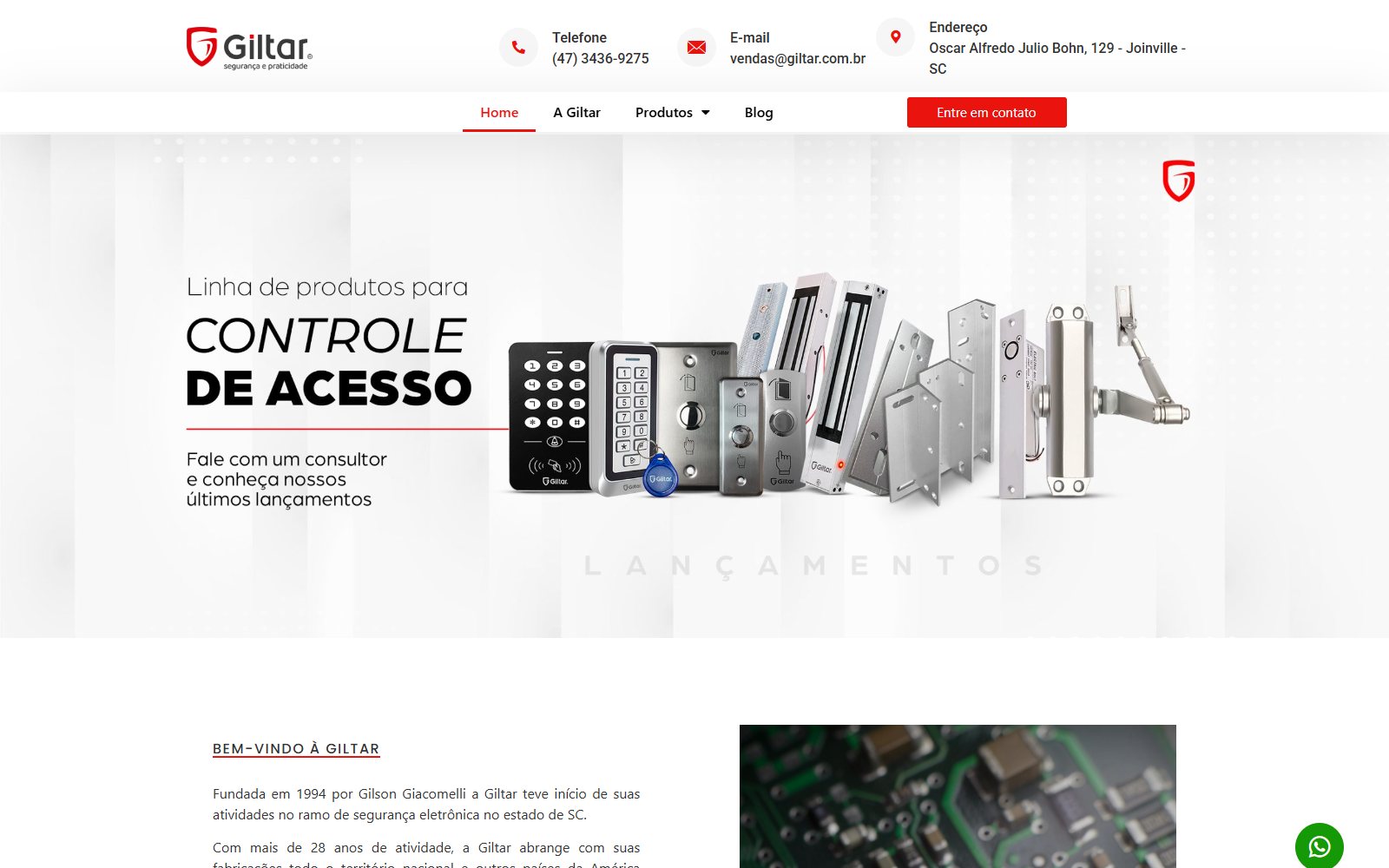 Home page of the website ATZE built for Giltar Segurança