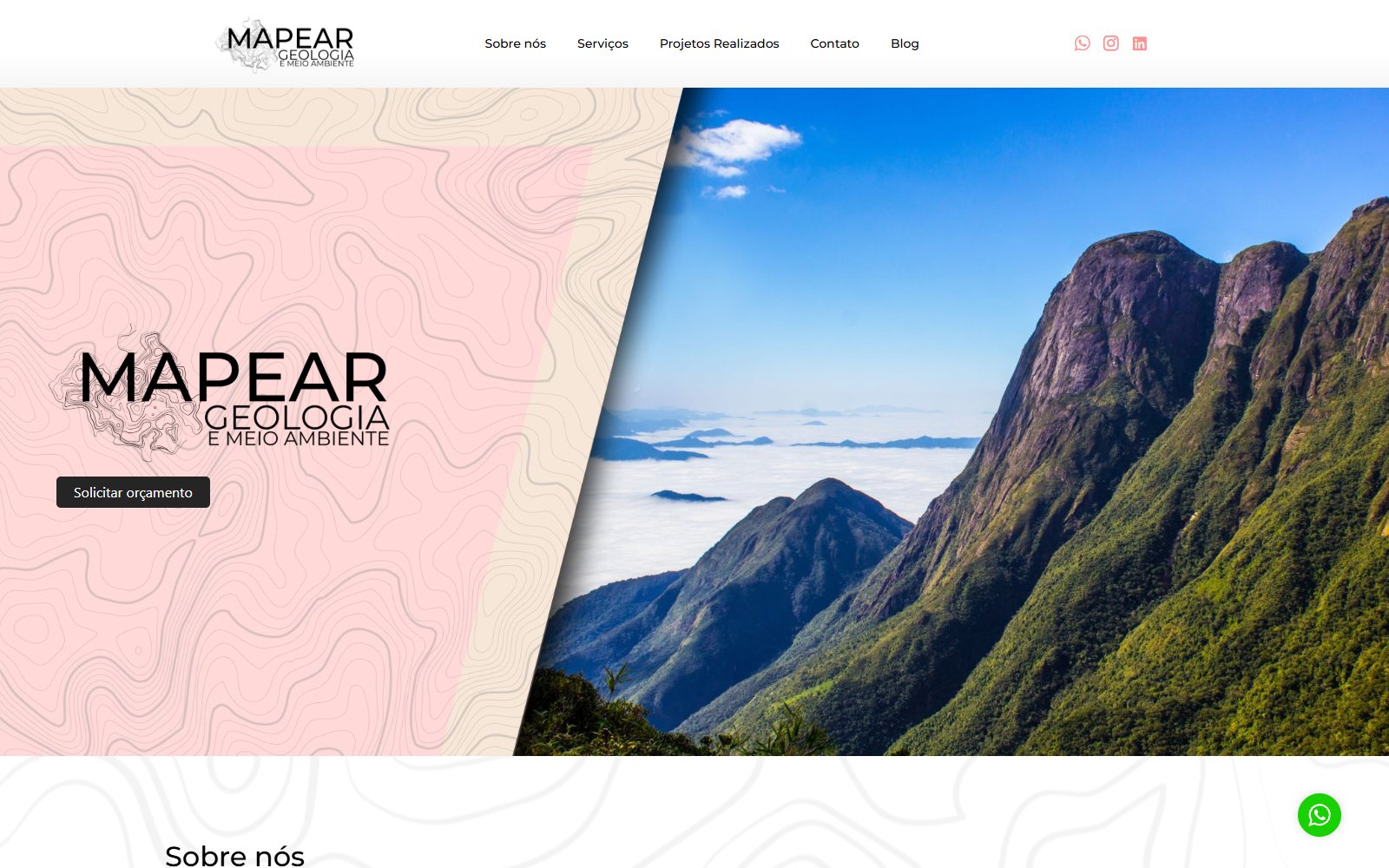 Home page of the website ATZE built for Mapear Geologia