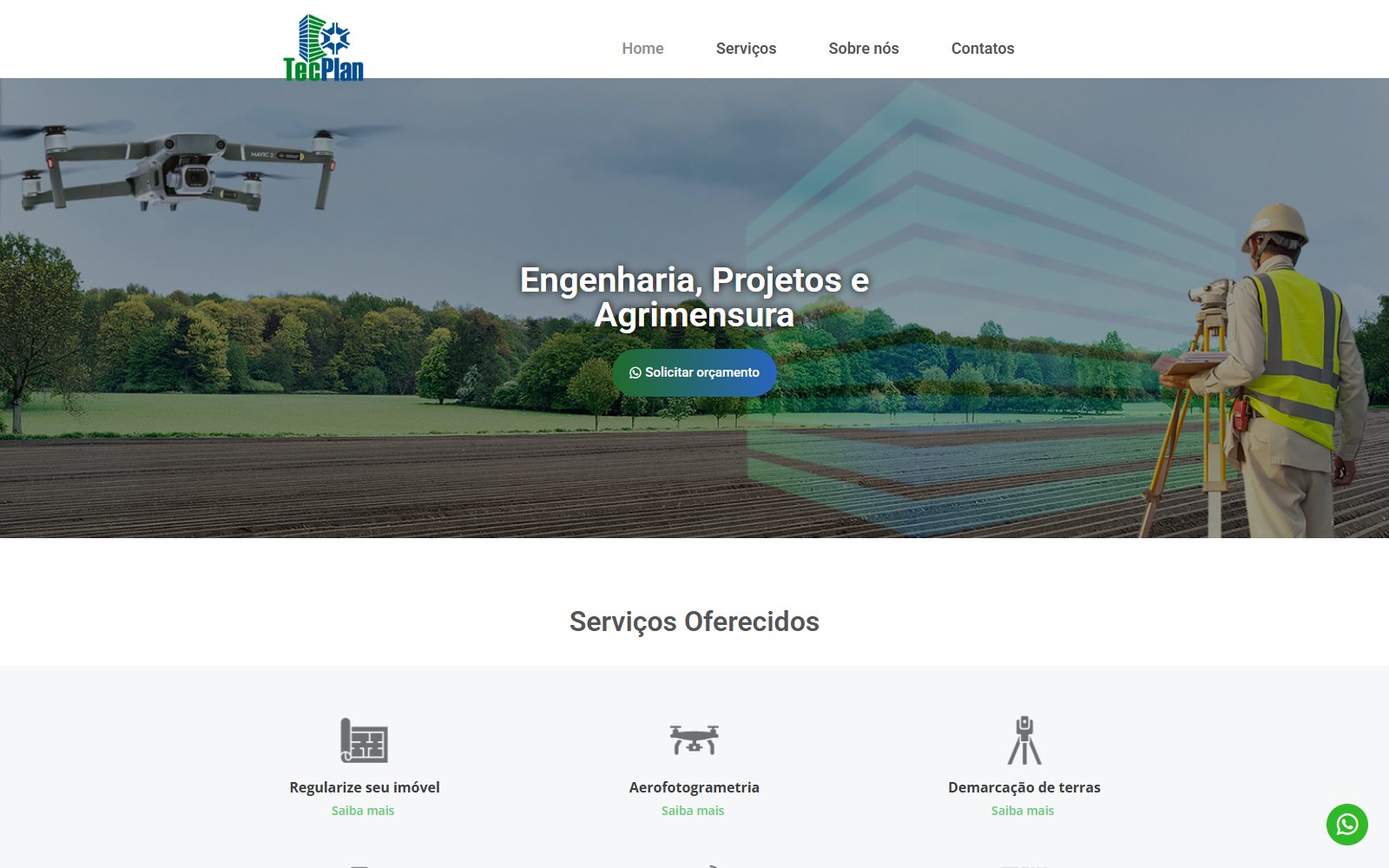 Home page of the website ATZE built for Tecplan Engenharia